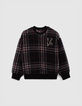 Boy's black recycled sherpa plaid sweatshirt-1