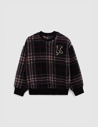 Boy's black recycled sherpa plaid sweatshirt - IKKS