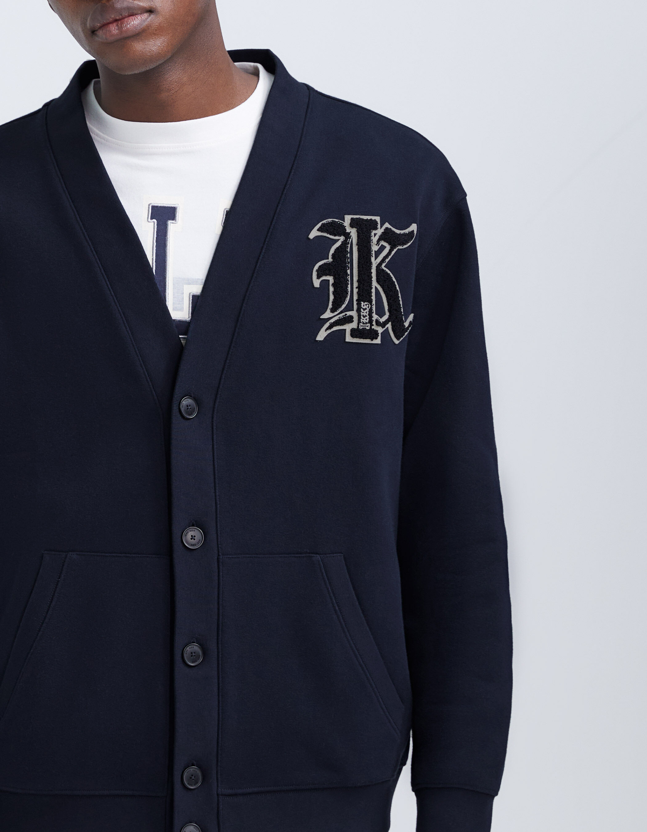 Men s navy sweatshirt fabric cardigan with XL badge IKKS