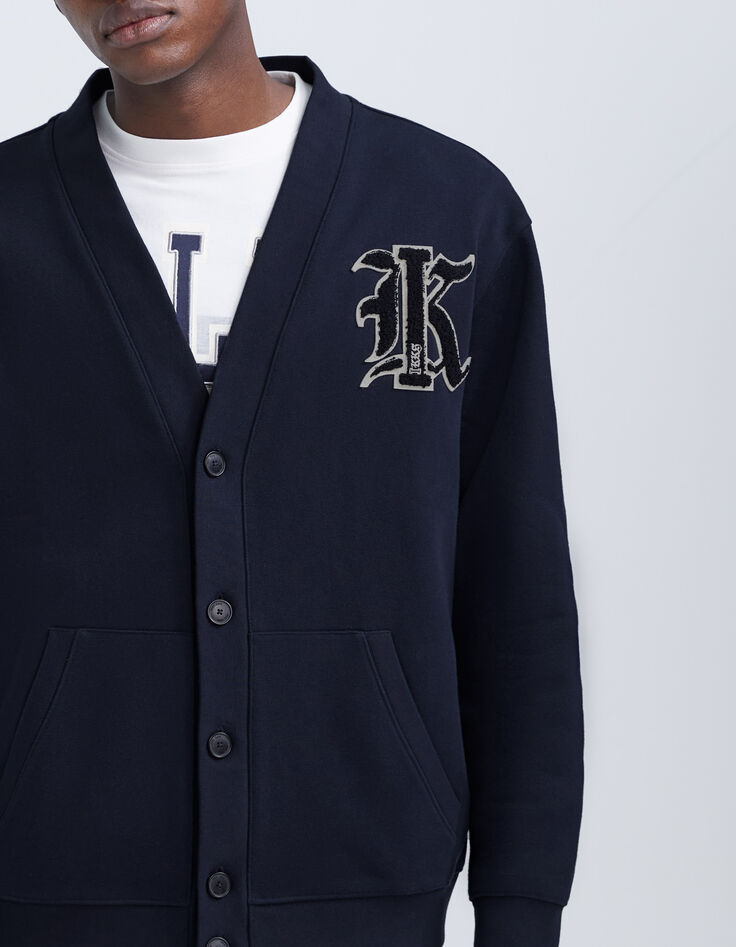 Cárdigan azul marino felpa maxi insignia Hombre-5