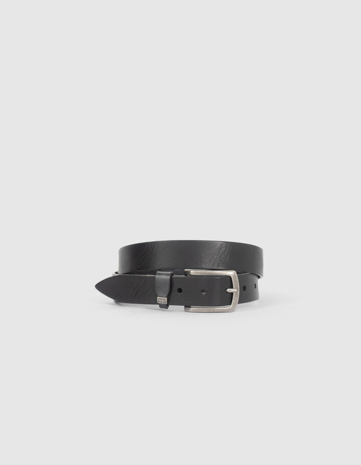 Men's black smooth leather belt - IKKS