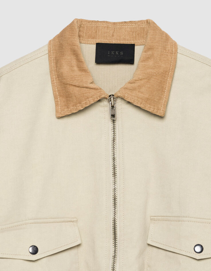 Women's oversized beige jacket with velour details-7