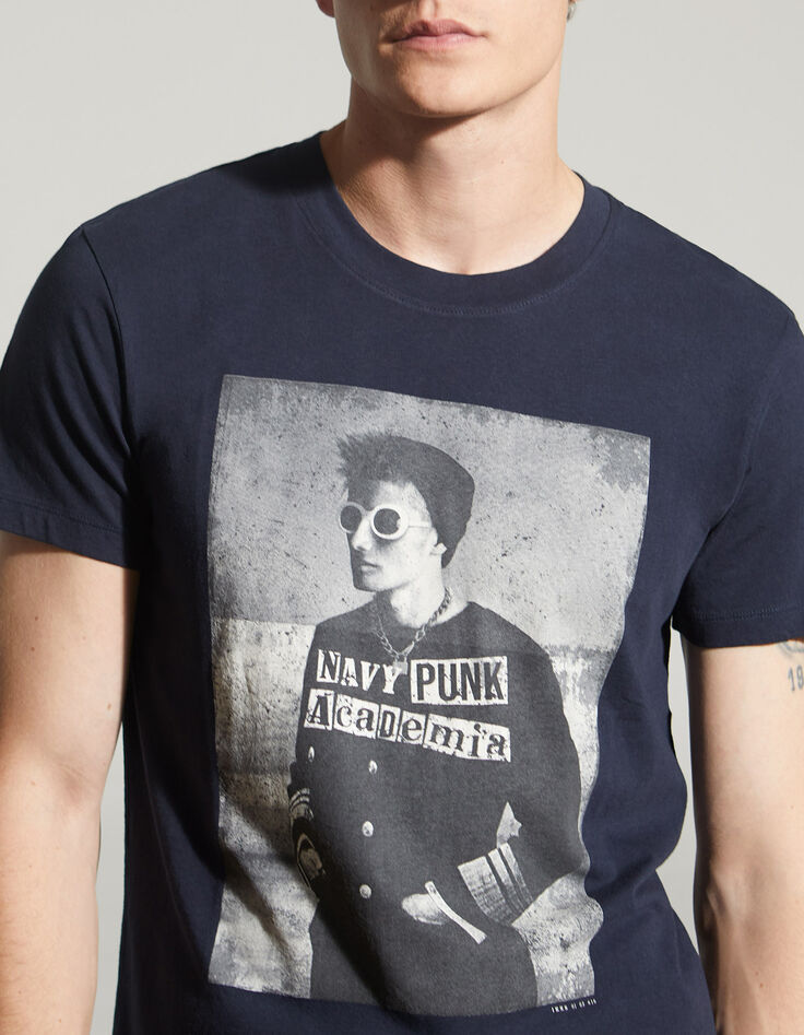Men&rsquo;s navy punk officer image organic cotton T-shirt-1