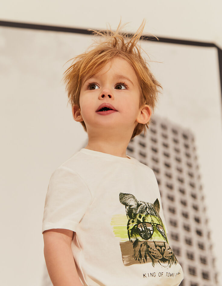 T-shirt blanc visuel lynx à lunettes bio bébé garçon -6