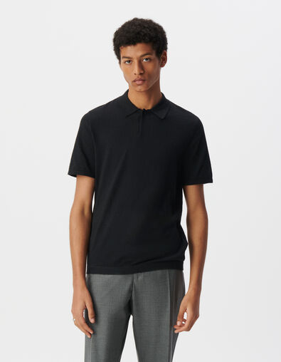 Men’s black slub knit polo shirt - IKKS