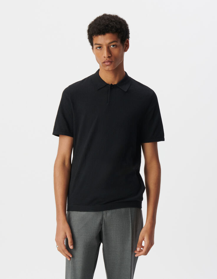 Polo noir en tricot flammé Homme-2