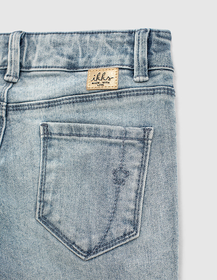 Girls’ light blue embroidered organic slim 7/8 jeans - IKKS