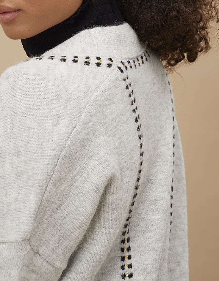 Manteau-cardigan écru en tricot à broderies I.Code-5