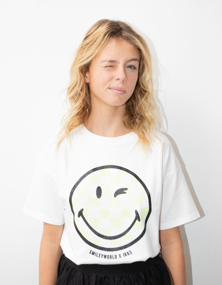 Wit T-shirt visual groen ruitpatroon SMILEYWORLD meisjes - IKKS