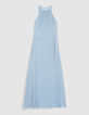 Robe longue sans manches bleu ciel satin&eacute;e Femme-6