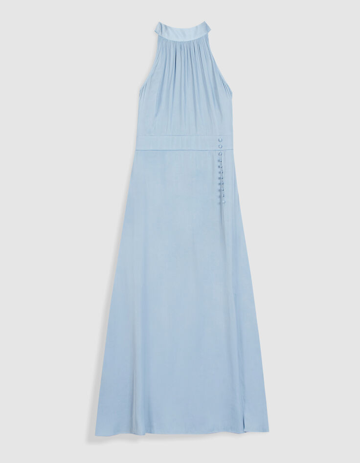 Robe longue sans manches bleu ciel satin&eacute;e Femme-6