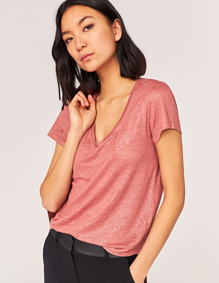 Camiseta lino foil manga corta mujer - IKKS