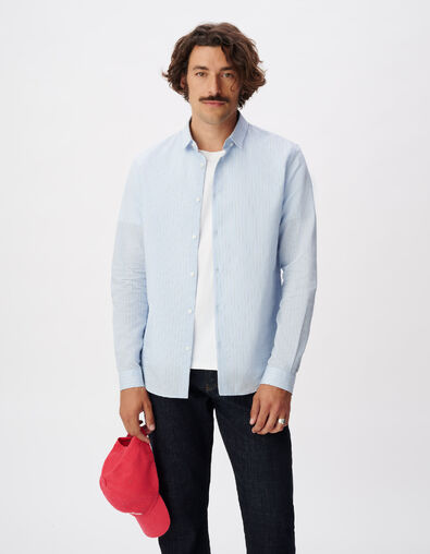 Chemise slim bleue motif rayures Homme - IKKS