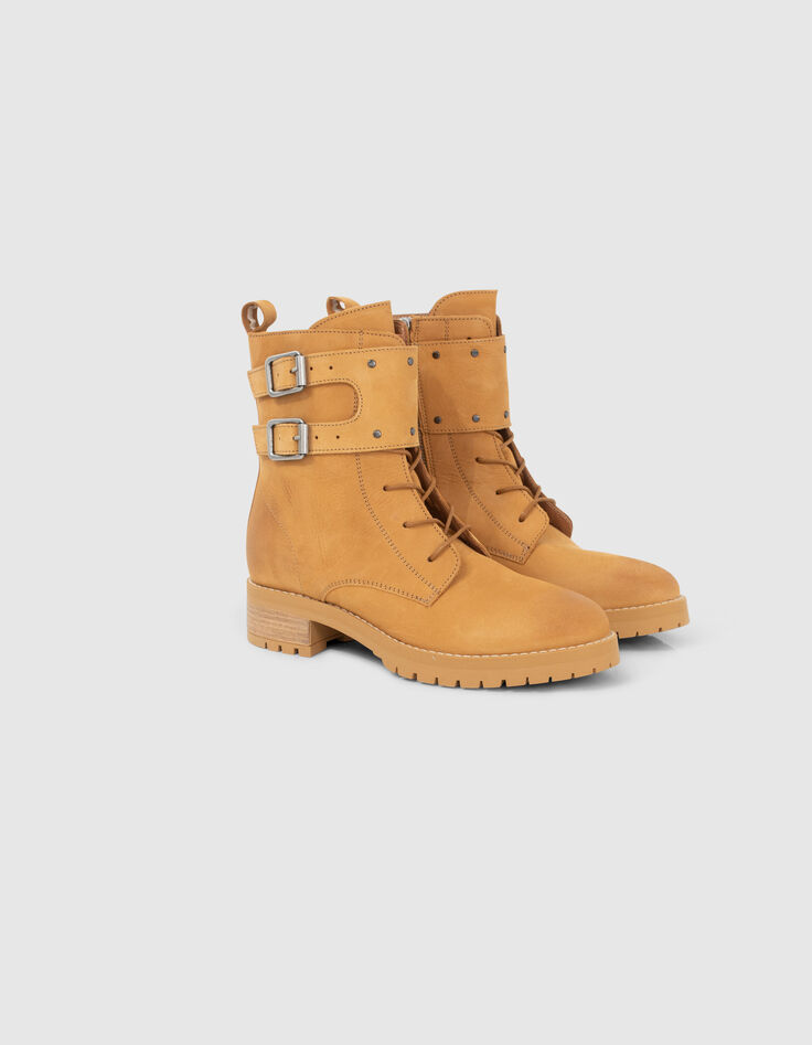 Rangers de cuero beige punta redonda mujer-6