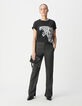 Tee-shirt gris coton bio visuel léopard  et message Femme-1
