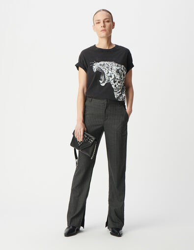 Tee-shirt gris coton bio visuel léopard  et message Femme - IKKS