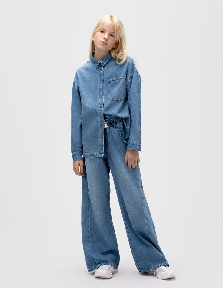 Camisa vaquera azul oversize niña-1 Camisa vaquera azul oversize niña-1