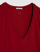 Rotes T-Shirt aus Baumwolle mit V-Ausschnitt Damen-2