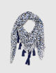Carré fin motif léopard noir et bleu sur fond blanc femme-1
