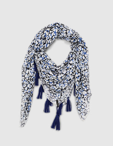 Carré fin motif léopard noir et bleu sur fond blanc femme - IKKS