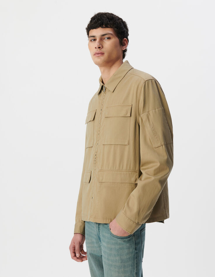 Veste saharienne beige zippée cinq poches Homme-6