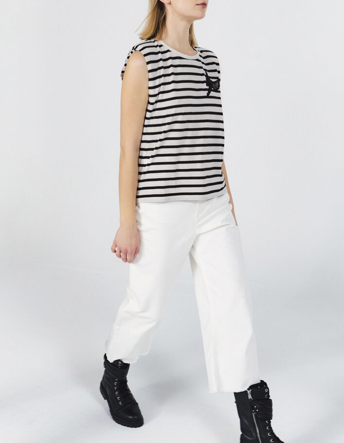 Women’s ecru sailor top with black stripes and epaulets-7