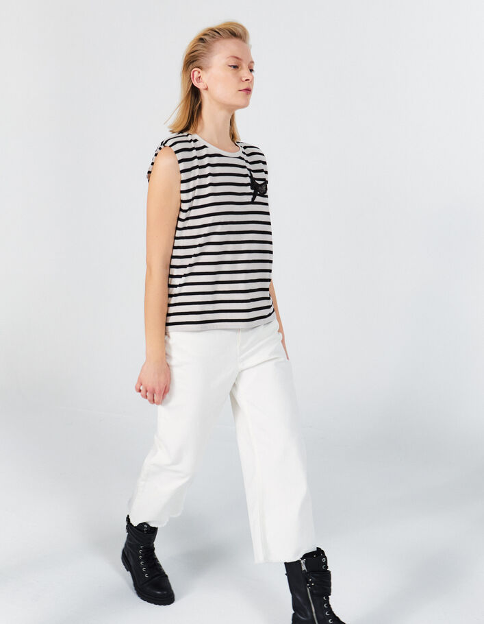 Women’s ecru sailor top with black stripes and epaulets-7