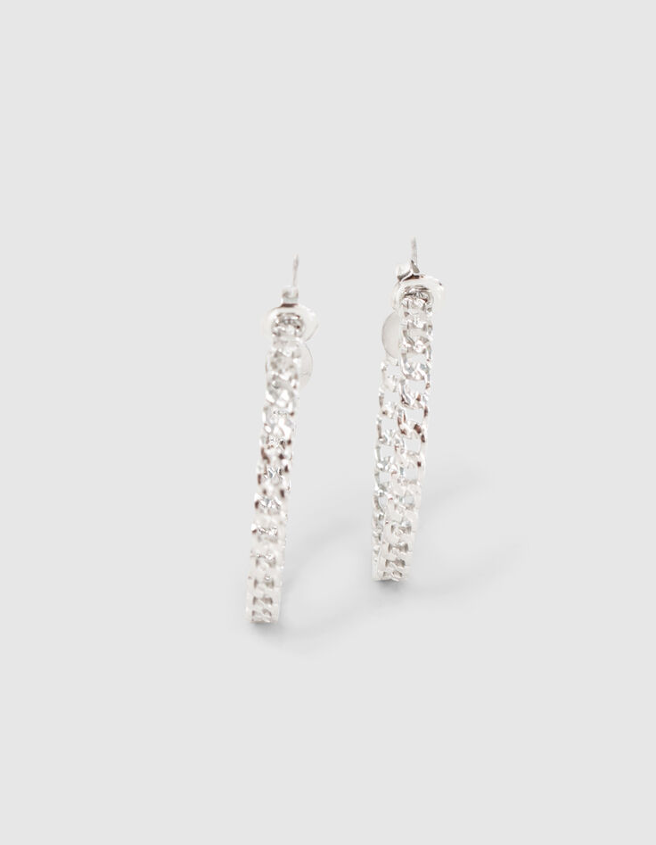 Boucles d'oreille créoles argenté maille gourmette femme-4 Boucles d'oreille créoles argenté maille gourmette femme-4