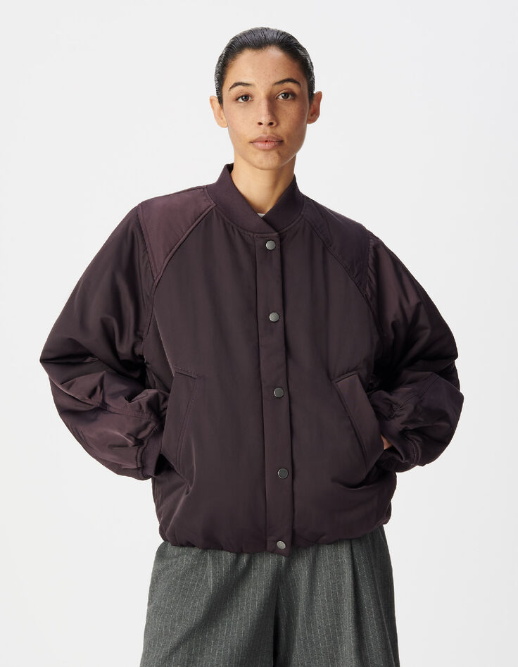 Bomber oversize bordeaux nylon Femme-2