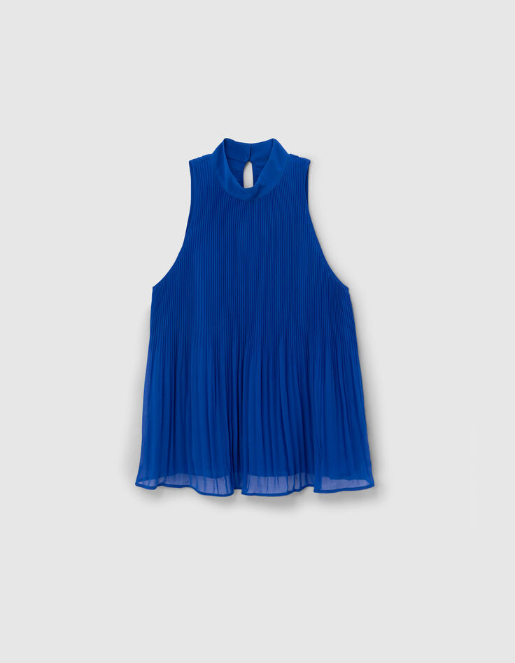 Women’s cobalt recycled pleated top with American armholes-6