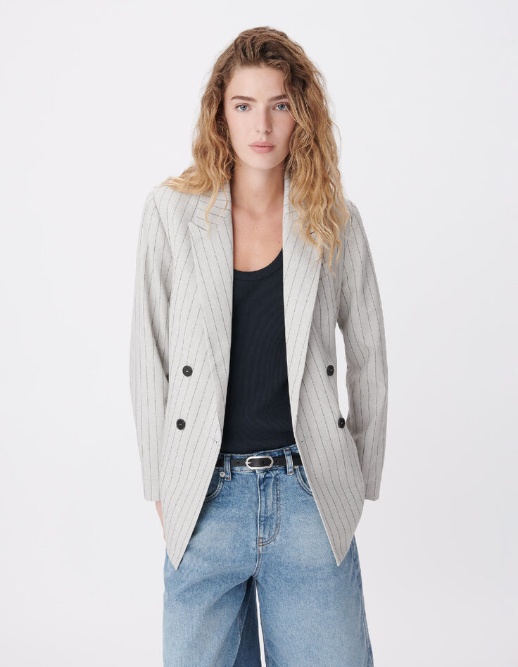 Veste de tailleur beige rayures tennis Femme-3