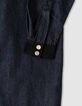 Blaues Damen-Jeanshemdkleid Samtkragen und -manschetten-5