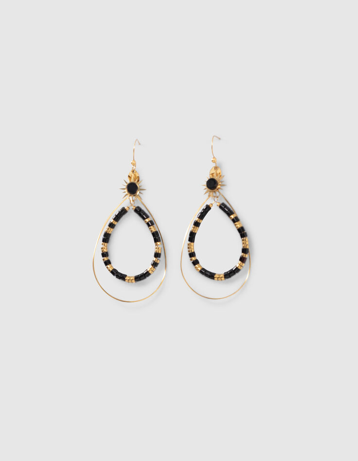Boucles d'oreilles noir et dor&eacute; perles Heishi Femme-1