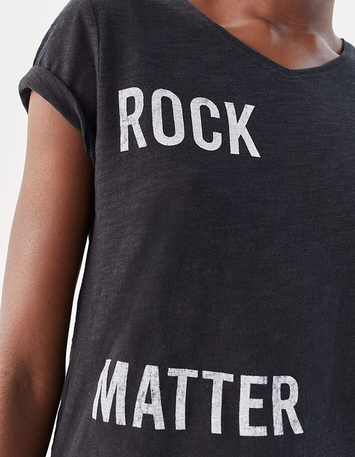 Women’s black rock slogan image organic cotton T-shirt - IKKS