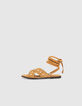 Sandales plates à lacet en cuir camel détails clous femme-2