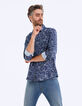 Indigoblauw slim fit overhemd met stippenprint-1