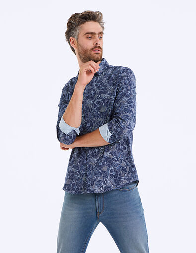 Indigoblauw slim fit overhemd met stippenprint - IKKS