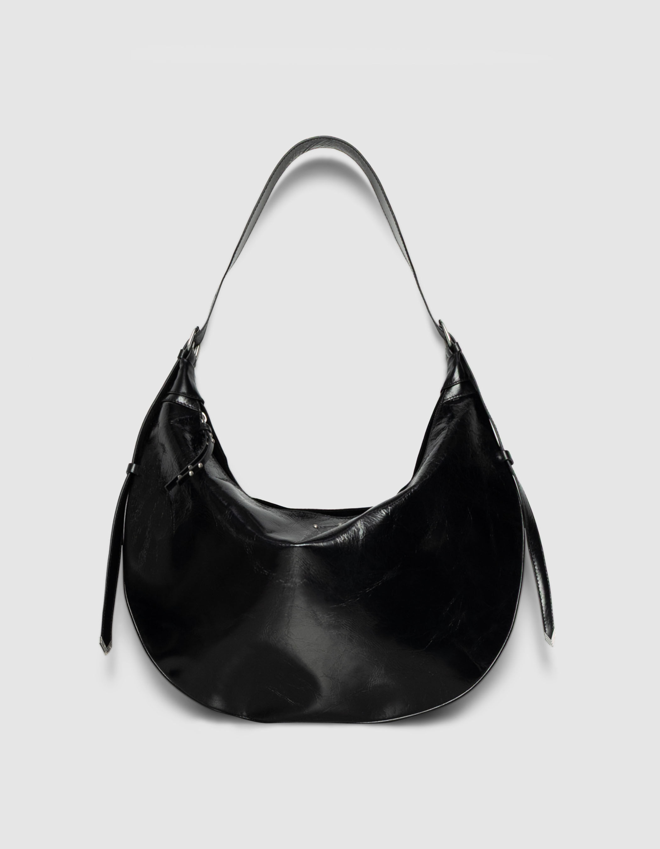 Women's black glazed leather Allane half-moon bag IKKS