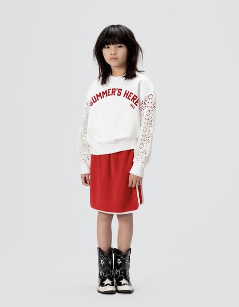 Witte sweater mouwen gehaakt ajour meisjes - IKKS