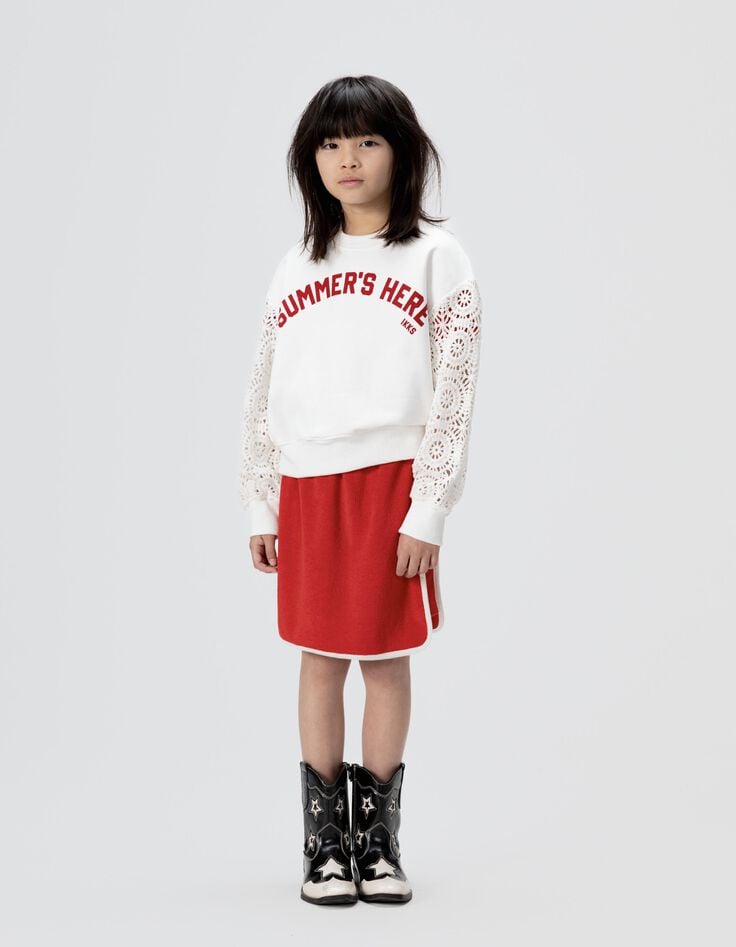 Sudadera blanca mangas ganchillo calado niña-1 Sudadera blanca mangas ganchillo calado niña-1