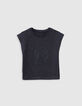 Graues Mädchen-T-Shirt mit Glitzermotiven und Nieten-4
