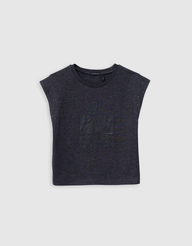 Camiseta gris purpurina tachuelas niña - IKKS
