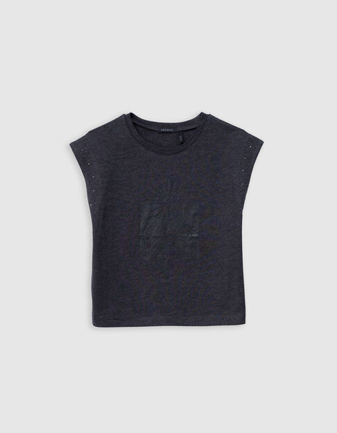 Camiseta gris purpurina tachuelas niña - IKKS