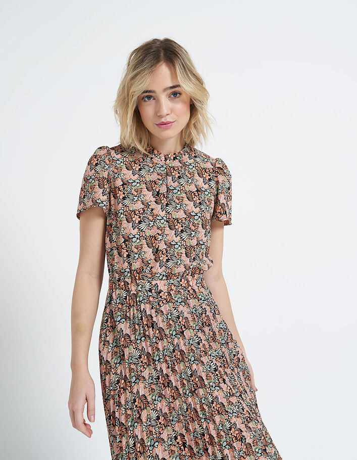 I.Code copper plant print pleated long dress