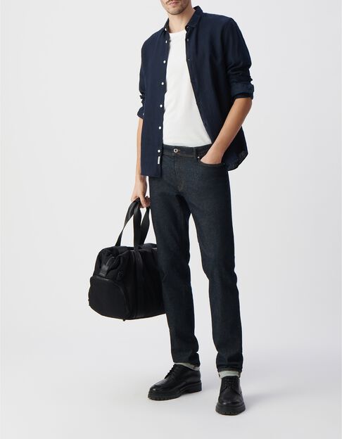 Men&rsquo;s navy pure linen SLIM shirt - IKKS