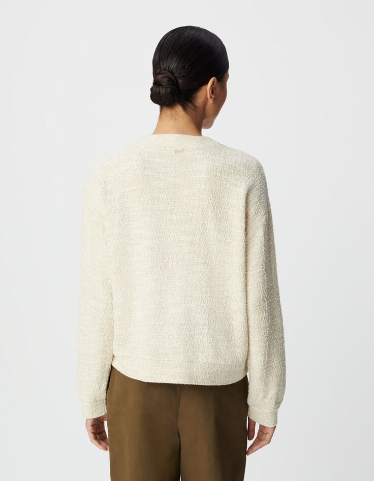 Women’s beige lurex tweed sweatshirt, buttoned shoulders-3 Women’s beige lurex tweed sweatshirt, buttoned shoulders-3