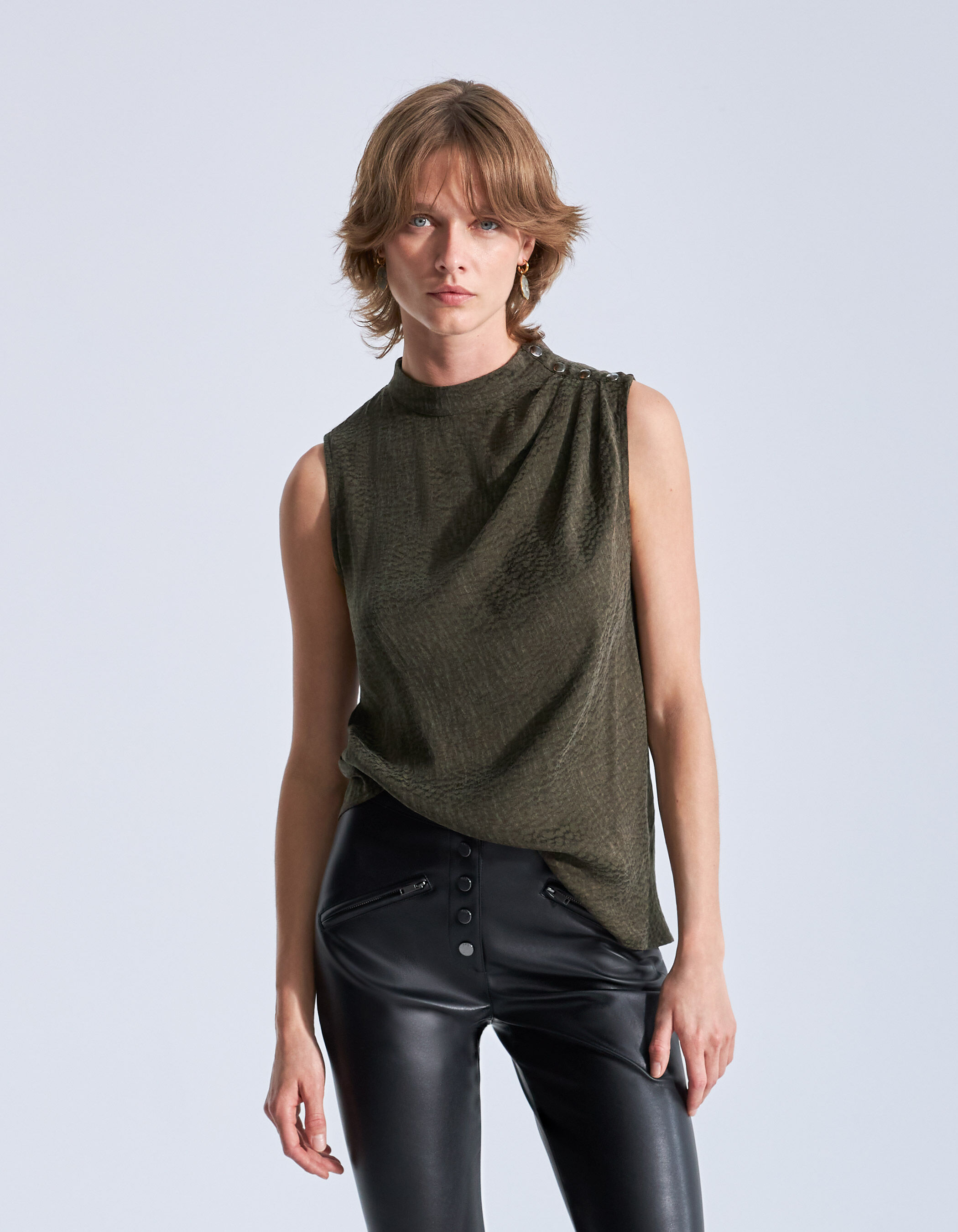 Women s lichen army vibes motif jacquard top
