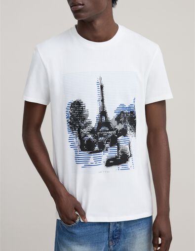 Camiseta blanca algod&oacute;n Torre Eiffel arty hombre - IKKS