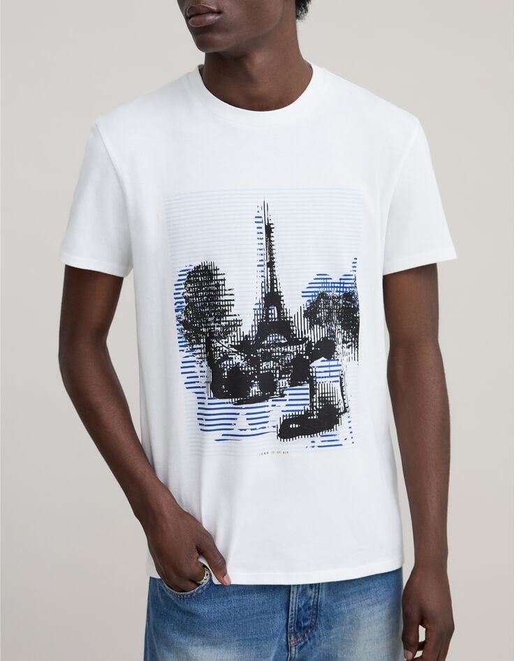 Camiseta blanca algod&oacute;n Torre Eiffel arty hombre-1