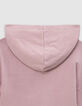 Sweat rose cropped à capuche message pailleté fille-9